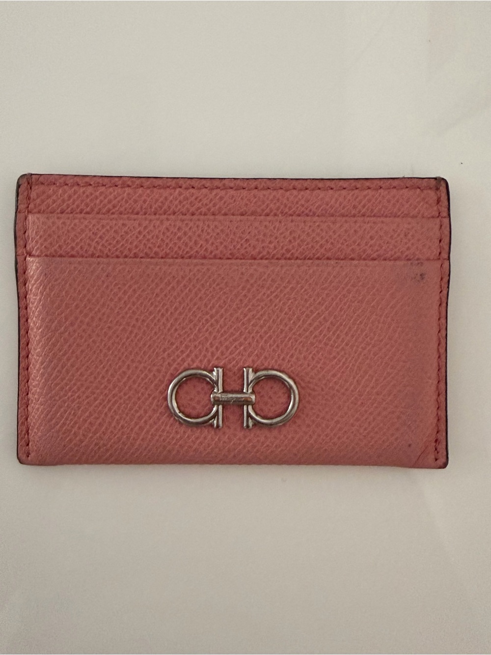 Salvatore Ferragamo Dusty Rose Leather Card Holder with Silver Gancini
